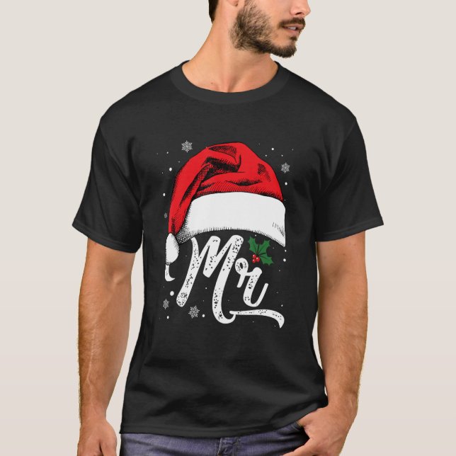 Mrs And Mrc Santa Christmas Couples Matching Pajam T-Shirt (Front)