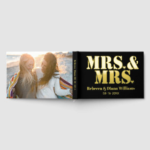 Mrs. and Mrs. black photo foil lesbian wedding Guest Book