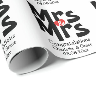 Mrs And Mrs Bold Lesbian Personalised Wedding Wrapping Paper