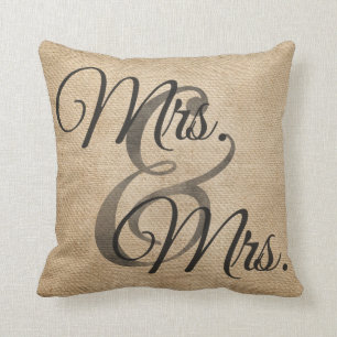 Mrs and Mrs Burlap lesbian Wedding Personalised Cushion