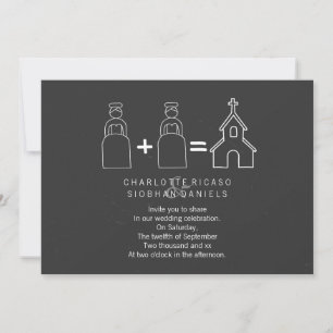Mrs and Mrs Doodle Church Chalkboard Gay Wedding Invitation