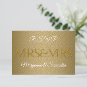 MRS and MRS Gay Wedding RSVP in Gold Damask