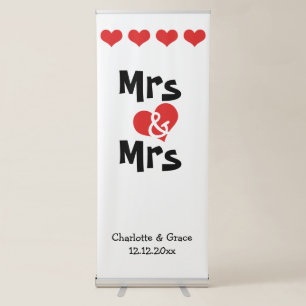Mrs and Mrs Heart Lesbian Wedding Personalised Retractable Banner