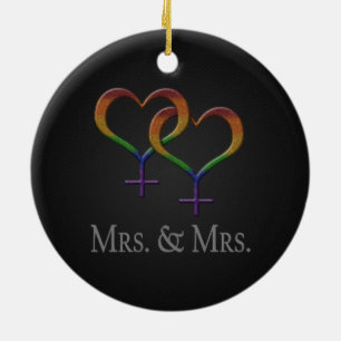 Mrs. and Mrs. Lesbian Pride Rainbow Symbols Ceramic Tree Decoration