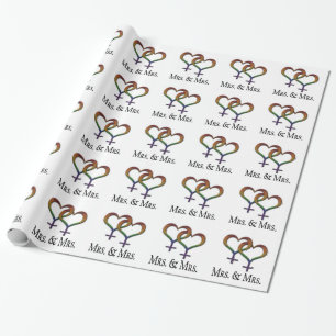 Mrs. and Mrs. Lesbian Pride Rainbow Symbols Wrapping Paper