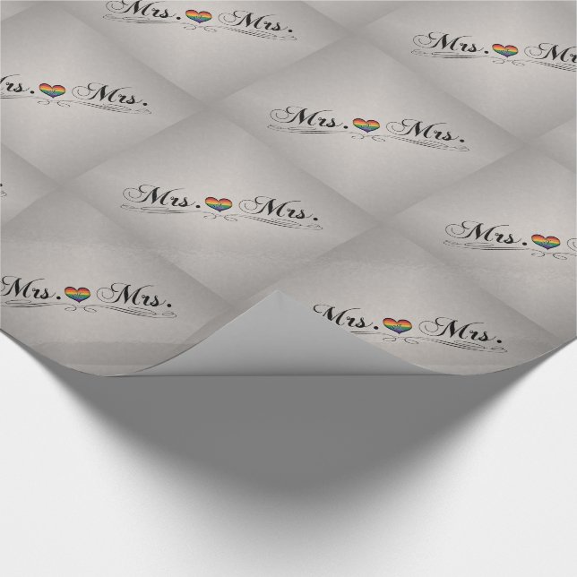 Mrs. and Mrs. Lesbian Pride Typography Design Wrapping Paper (Corner)