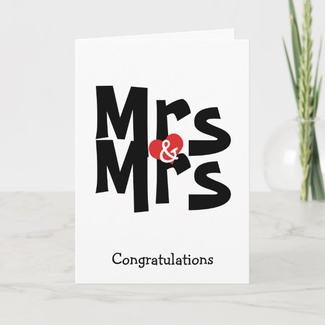 Mrs and Mrs Lesbian Wedding Bold Congratulations Card (Front)