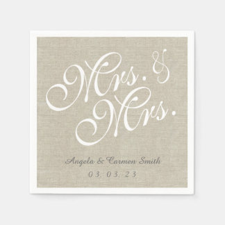 Mrs. and Mrs. Linen Rustic Wedding Paper Napkins