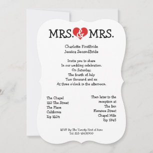 Mrs and Mrs Love Heart Lesbian Wedding Invitation