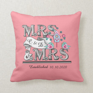Mrs and Mrs Personalised Lesbian Wedding Gift Cushion