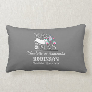 Mrs and Mrs Personalised Lesbian Wedding Gift Lumbar Cushion