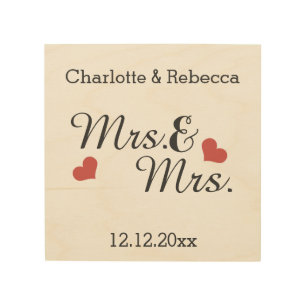 Mrs And Mrs Personalised Name And Date Of Marriage Wood Wall Art