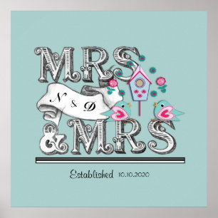 Mrs and Mrs Personalized Lesbian Wedding Gift Poster