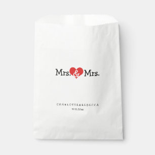 Mrs and Mrs Red Heart Wedding Personalised Favour Bags