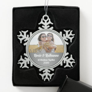 Mrs and Mrs Silver Damask 1st Christmas Snowflake Pewter Christmas Ornament