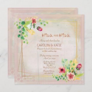 Mrs. and Mrs. Spring Watercolors Gold Geometric