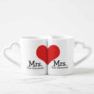 Mrs and Mrs Two Brides Heart Wedding Coffee Mug Set
