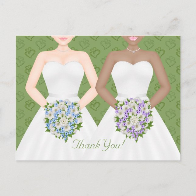Mrs and Mrs Two Brides Lesbian Wedding Thank You Postcard (Front)