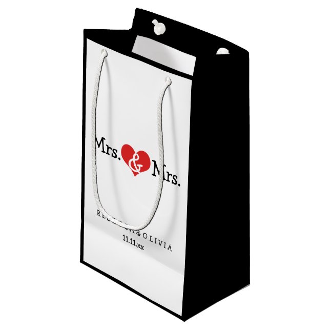 Mrs and Mrs Two Brides Wedding Customisable Small Gift Bag (Front Angled)