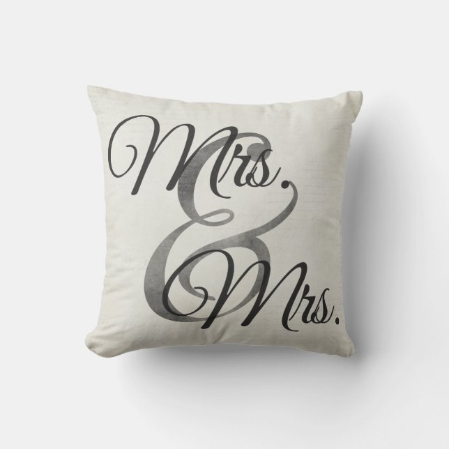 Mrs and Mrs White lesbian Wedding Personalised Cushion (Front)