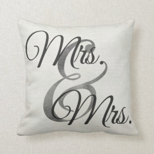 Mrs and Mrs White Script lesbian Wedding Cushion