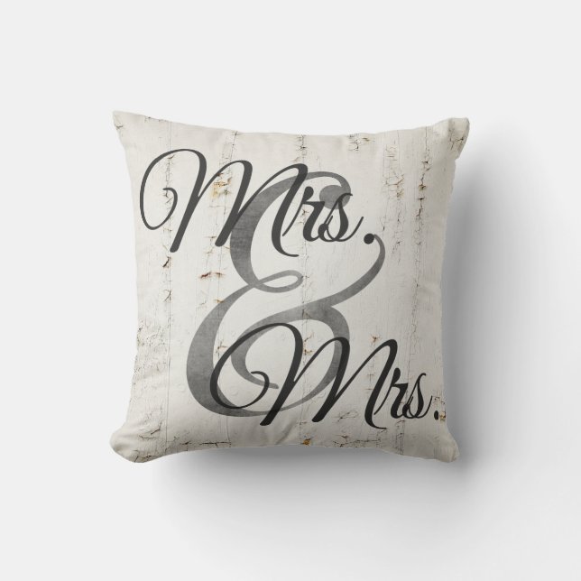 Mrs and Mrs Wood lesbian Wedding Personalised Cushion (Front)