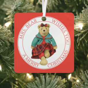 MRS. BEAR Aluminum Square Ornament + Text