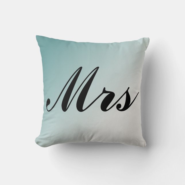 Mrs. Beautiful Blue and White Gradient Mr and Mrs Cushion (Front)