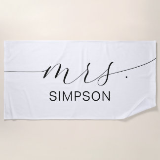 Mrs Black And White Newlywed Bride Personalised  Beach Towel