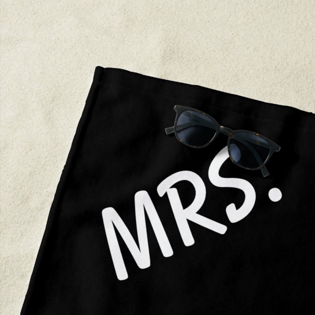 Mrs. Black and White Typography Minimalism Beach Towel (In Situ)