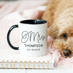 Mrs Black Modern Script Custom Wedding Newlywed Mug