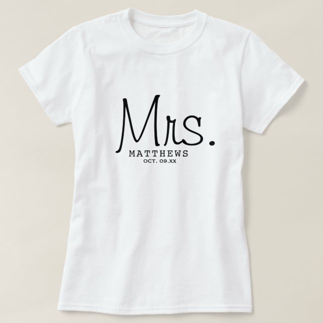 Mrs Black Modern Script Custom Wedding Newlywed    T-Shirt (Design Front)