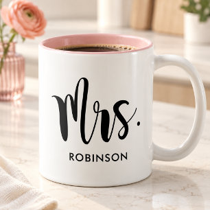 Mrs Black Modern Script Custom Wedding Two-Tone Coffee Mug