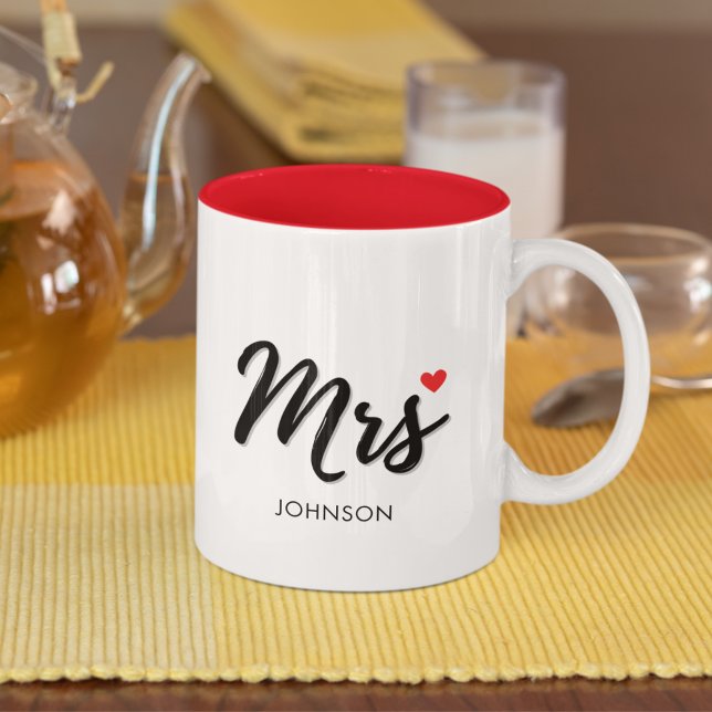 Mrs Black Modern Script Custom Wedding Two-Tone Coffee Mug (Creator Uploaded)