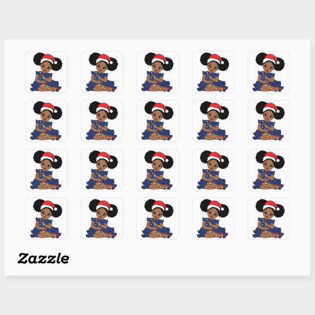 Mrs. Black Santa Melanin Christmas Claus Men  Square Sticker (Sheet)