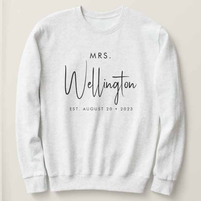 Mrs Black Script Custom Name Bridal Newlywed Sweatshirt (Design Front)