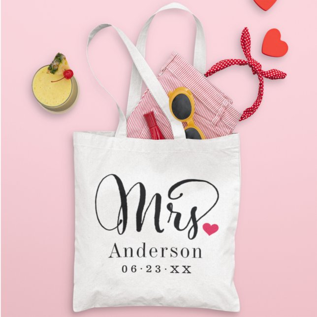 Mrs. Black Script Married Monogram Wedding Tote Bag (Creator Uploaded)