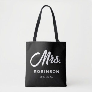 Mrs Black Tote Bags Modern Script Wedding Newlywed