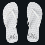 Mrs Bridal Elegant Wedding Day Womens White Flip Flops<br><div class="desc">Mrs Bridal Elegant Wedding Day Womens White Flip Flops Go comfortable and stylish after you say "I do" on your big day! Change into a pair of trendy elegant white flip flops with thin thong straps and "Mrs" in grey script and light grey polka dots patterned on each shoe. Customise...</div>