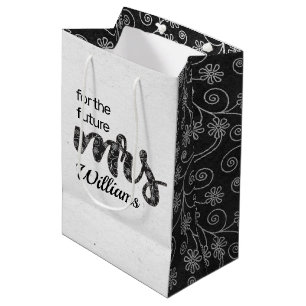 Mrs. Bridal In Contemporary Floral Design Medium Gift Bag