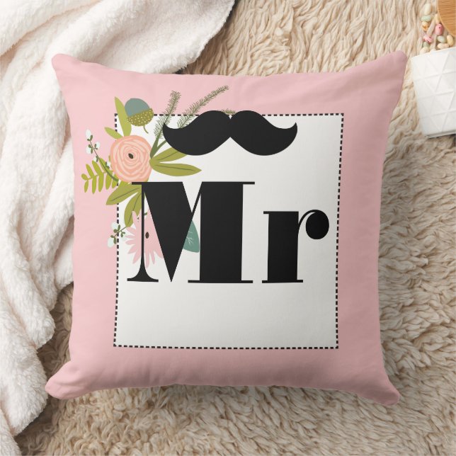 Mrs Bride Peachy Pink Lips Flora and Fauna Pillow (Blanket)