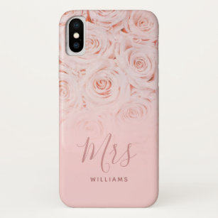 Mrs Bride Personalised Pink Watercolor Roses Case-Mate iPhone Case