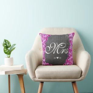 Mrs. Bride Radiant Orchid Sweet Pea Wedding Cushion