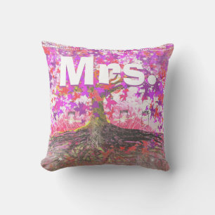 Mrs. Bride's Mason Jar Pink Purple Romantic Tree Cushion