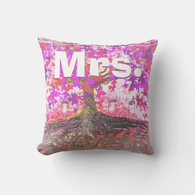 Mrs. Bride's Mason Jar Pink Purple Romantic Tree Cushion (Front)