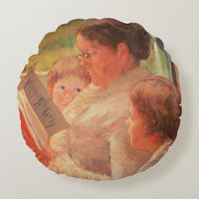 Mrs Cassatt Reading to her Grandchildren, 1888 Round Cushion (Front)