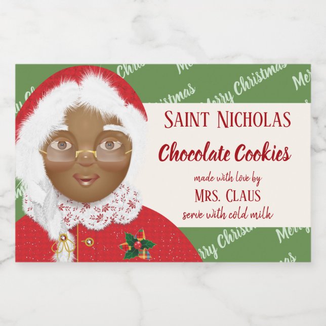 Mrs Claus African American Christmas Cookie Gift Food Label (Single Label)