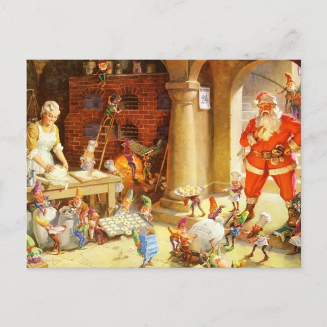 Mrs. Claus and The Elves Bake Christmas Cookies Holiday Postcard (Front)