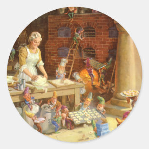 Mrs. Claus Bakes Cookies with Santa's Elves! Classic Round Sticker