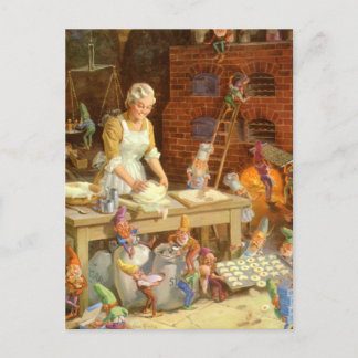 Mrs. Claus Bakes Cookies with Santa's Elves Holiday Postcard
